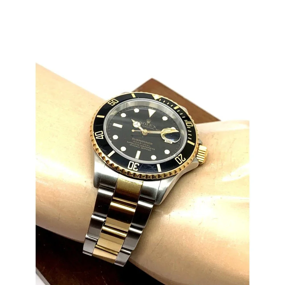 Rolex Men's Watch 16613 Submariner Automatic Black Dial Two Tone 18k Gold Steel
